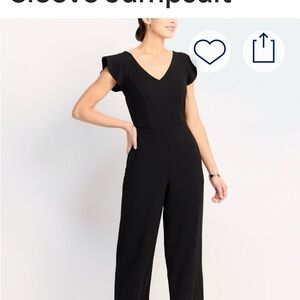 Black V-Neck Wide-Leg Jumpsuit with Flutter Sleeves